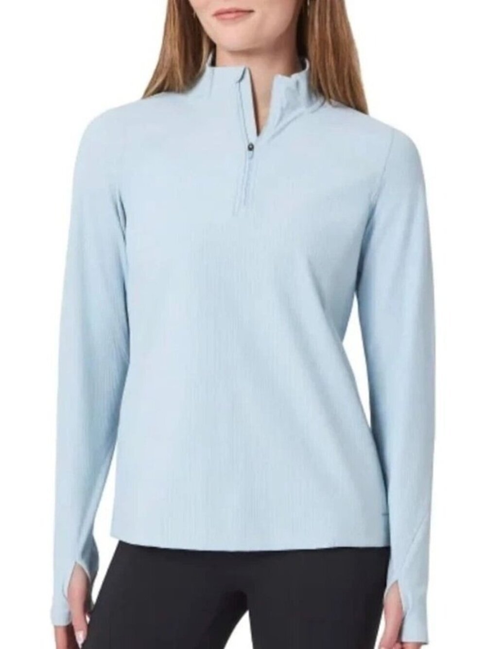 NWT Mondetta Women's M Blue Active Ribbed 1/2 Zip Top Long Sleeve Mock P0714